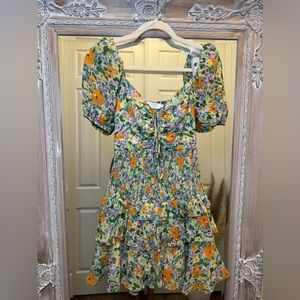 Astr Floral Mini Dress - Green, Orange, Purple